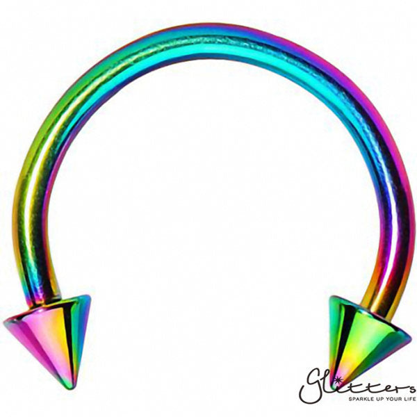 16 Gauge Rainbow Titanium Ion Plated Surgical Steel Horseshoe/Circular Barbells with Spike