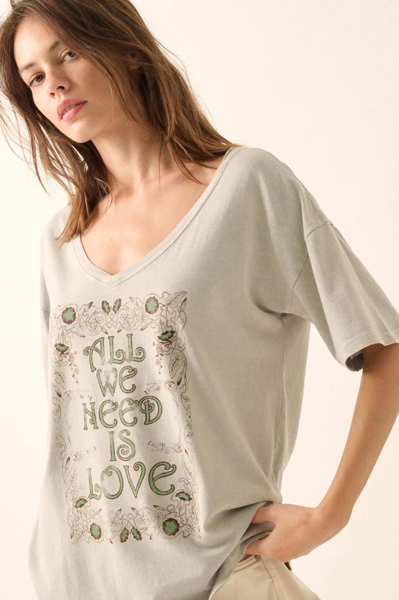 All We Need Is Love V-Neck Graphic Tee