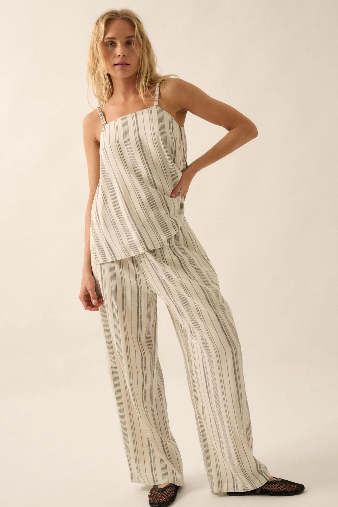 Along for the Ride Pinstripe Wide-Leg Pants