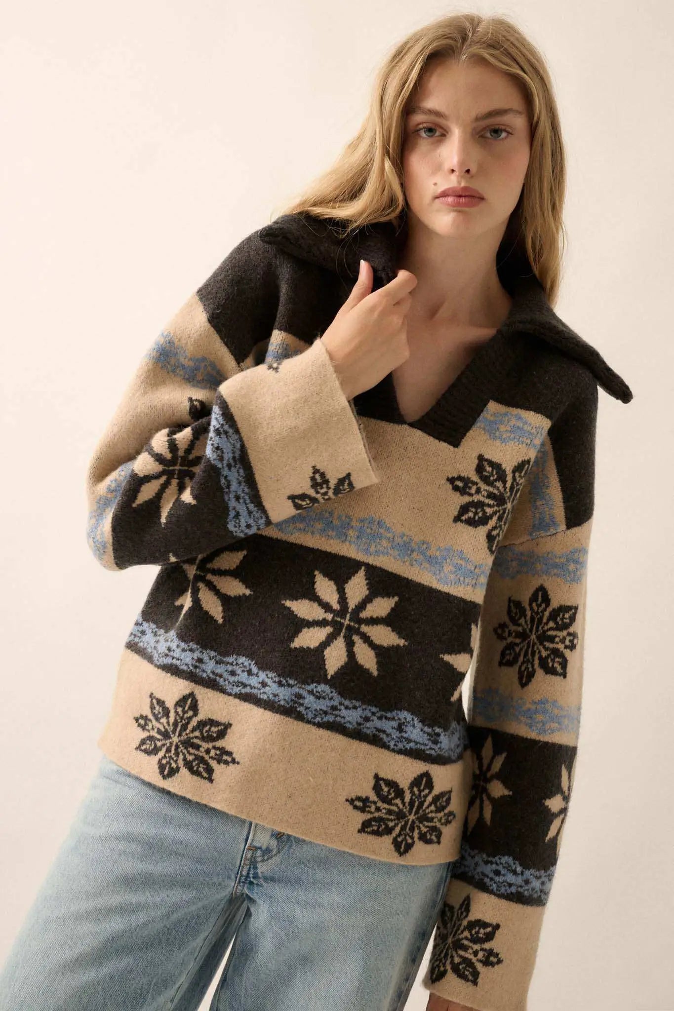Aspen Slopes Collared Alpine-Knit Sweater