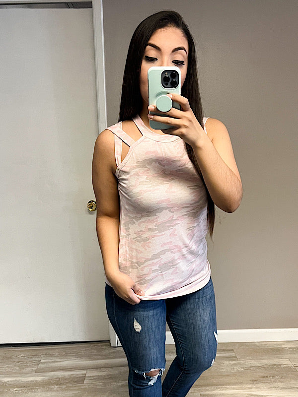 *New* Faded pink criss cross tank