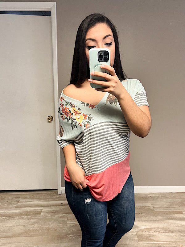 *New* Floral Color Block Top