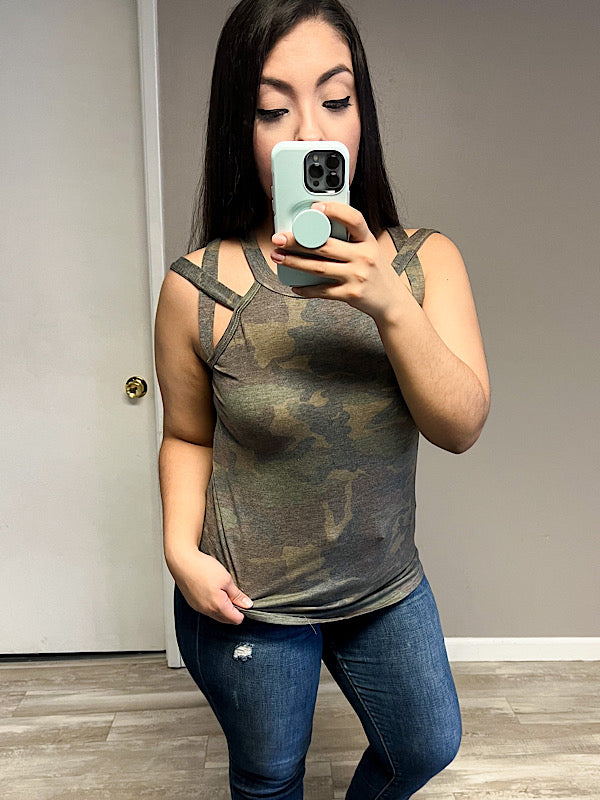 *New* Camo Criss Cross Tank