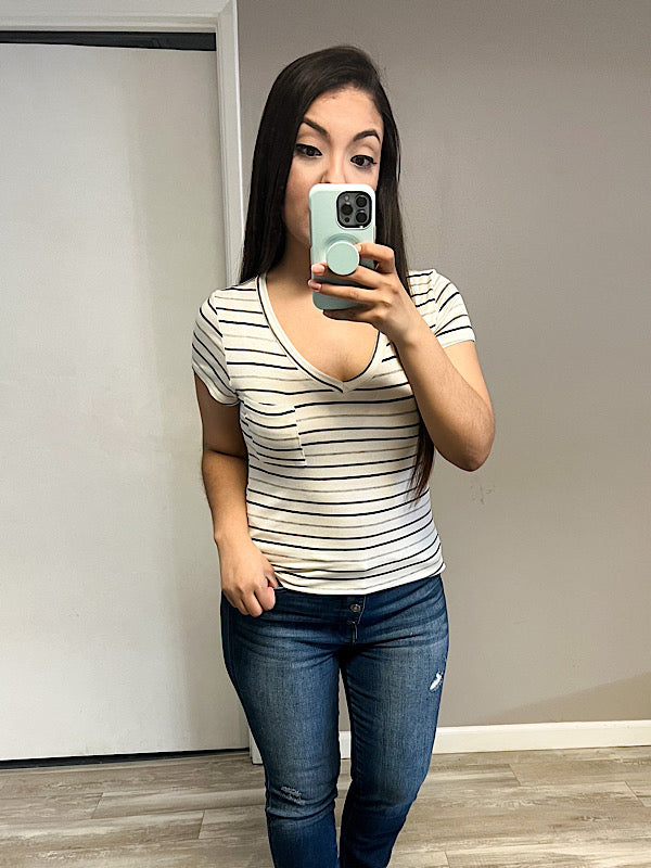 *New* Ivory V neck stripe top