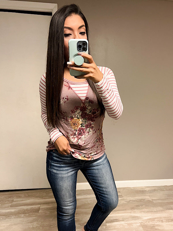 *New* Floral Stripe Stitch top