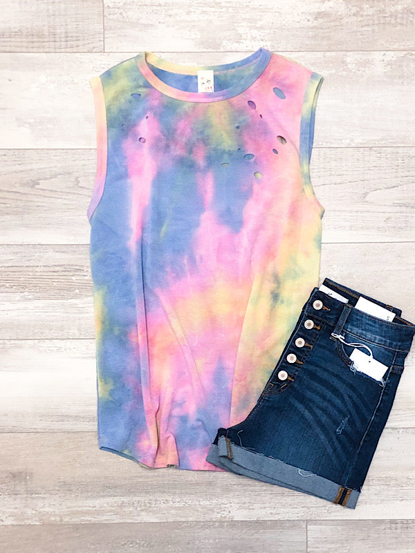 *New* Distress Tie dye tank