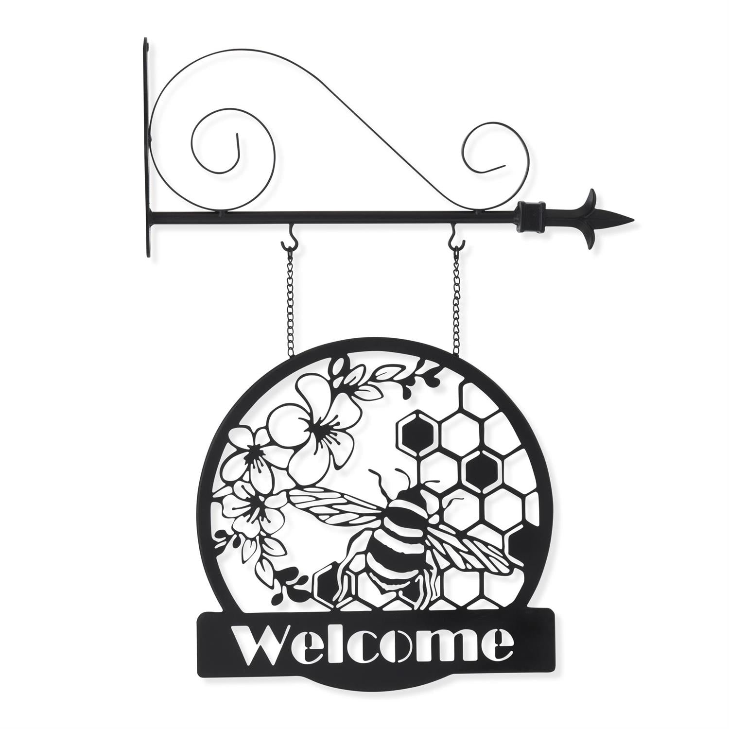 13 Inch Black Metal Cutout Bee WELCOME Sign Arrow R