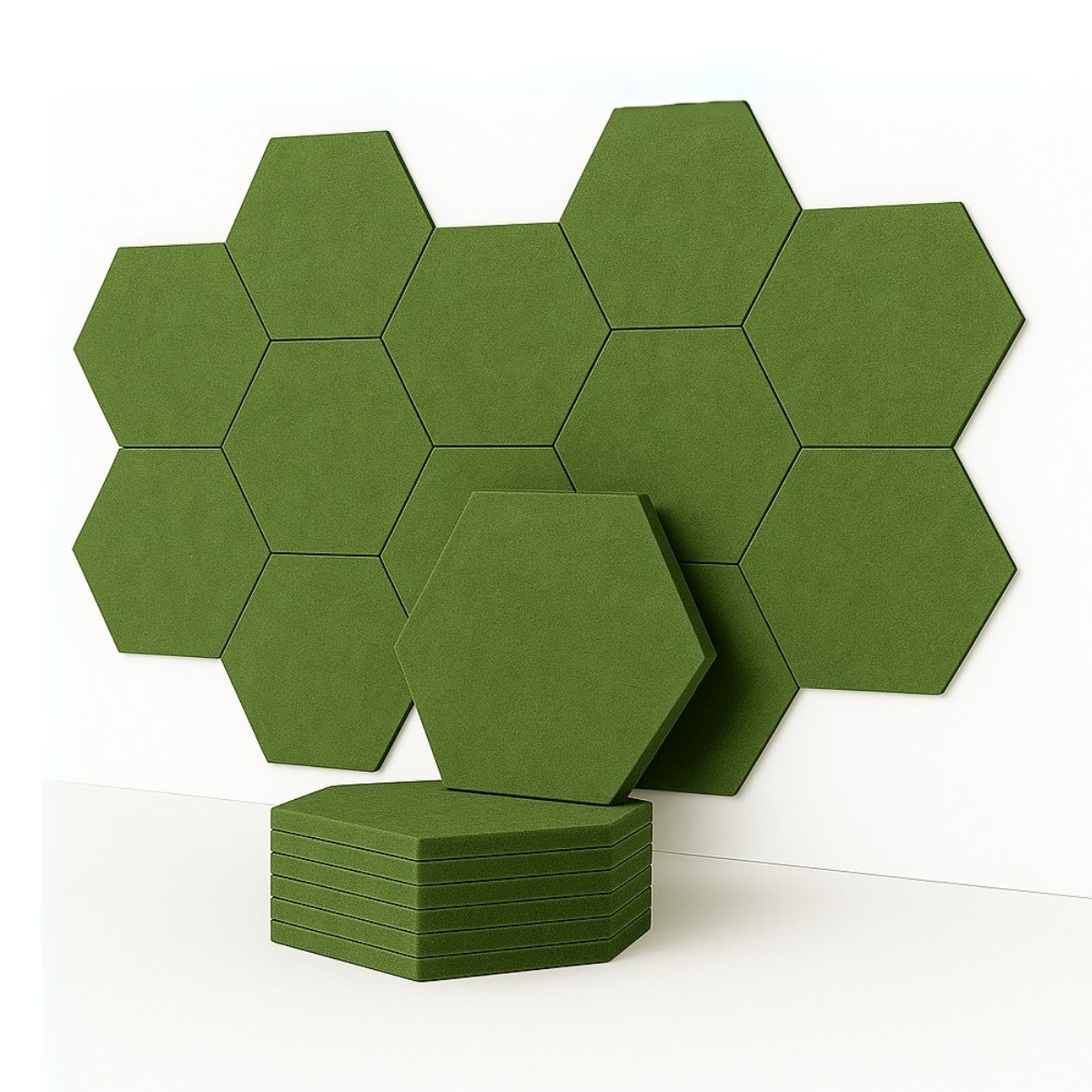 HexaFelt Bevelled Acoustic Panels | Olive | 7 Pcs
