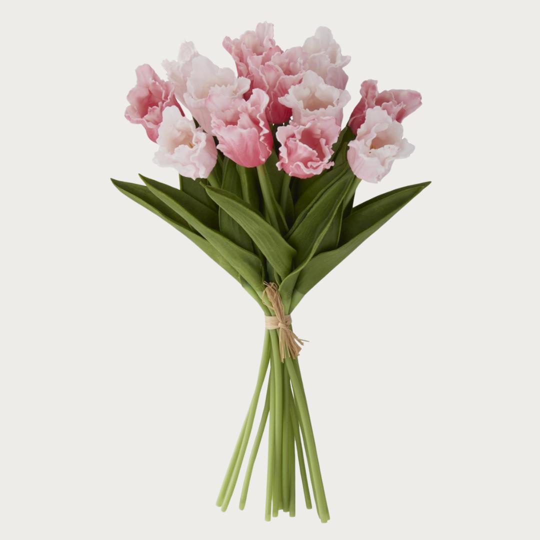 12 Stem Real Touch Two Tone Pink Parrot Tulip Bundle