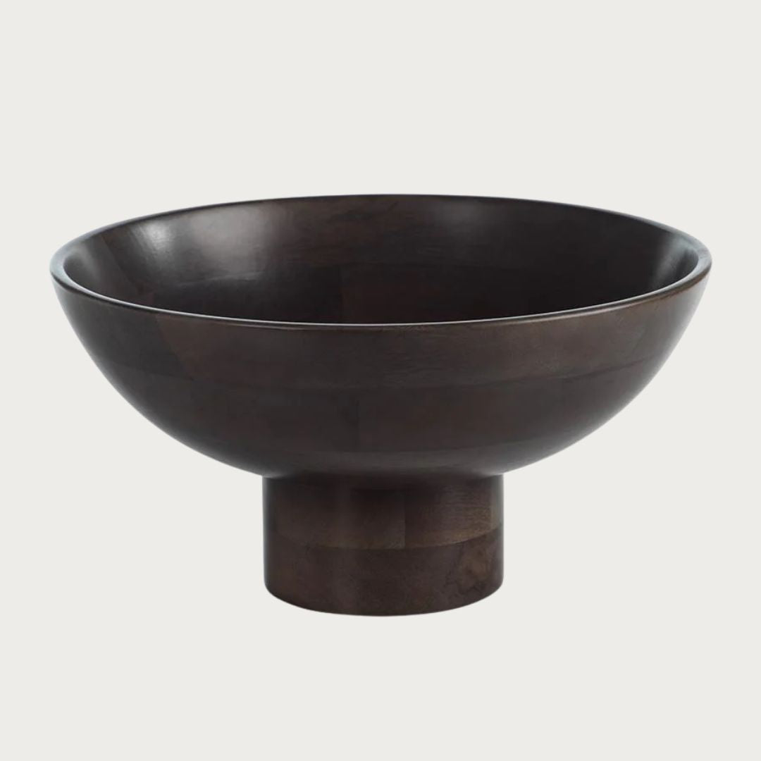 15" Haratsu Ebony Colored Mango Wood Pedestal Bowl