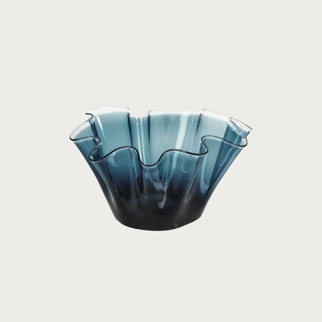 12" Cascade Blue Ruffle Glass Bowl