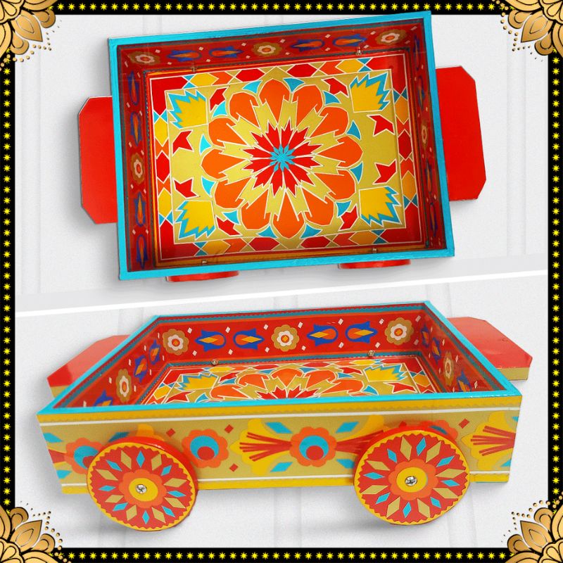 Bisque Wooden Tray On Wheels