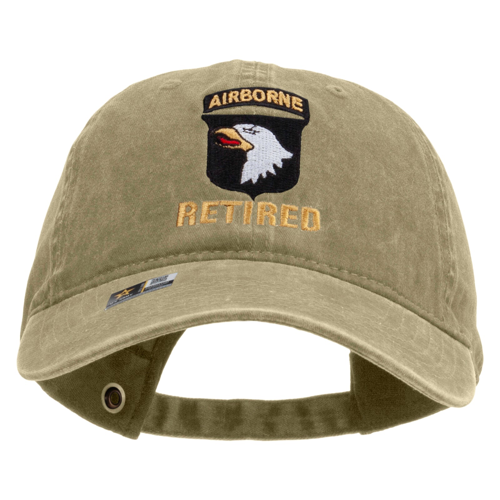 101st Airborne Retired Embroidered Washed Solid Pigment Dyed Cotton Twill Brass Buckle Cap