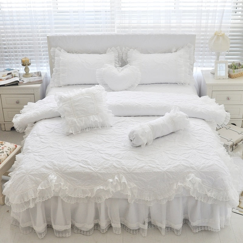 Amani Double-Layered Ruffled Cotton Lace Bedding Set