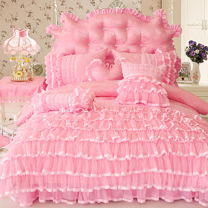 Aaliyah Triple Layered Ruffled Cotton Lace Bedding Set
