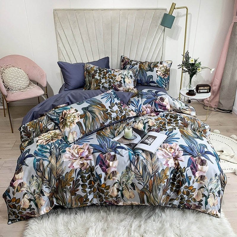 Arjoma Leaf Floral Egyptian Cotton Bedding Set