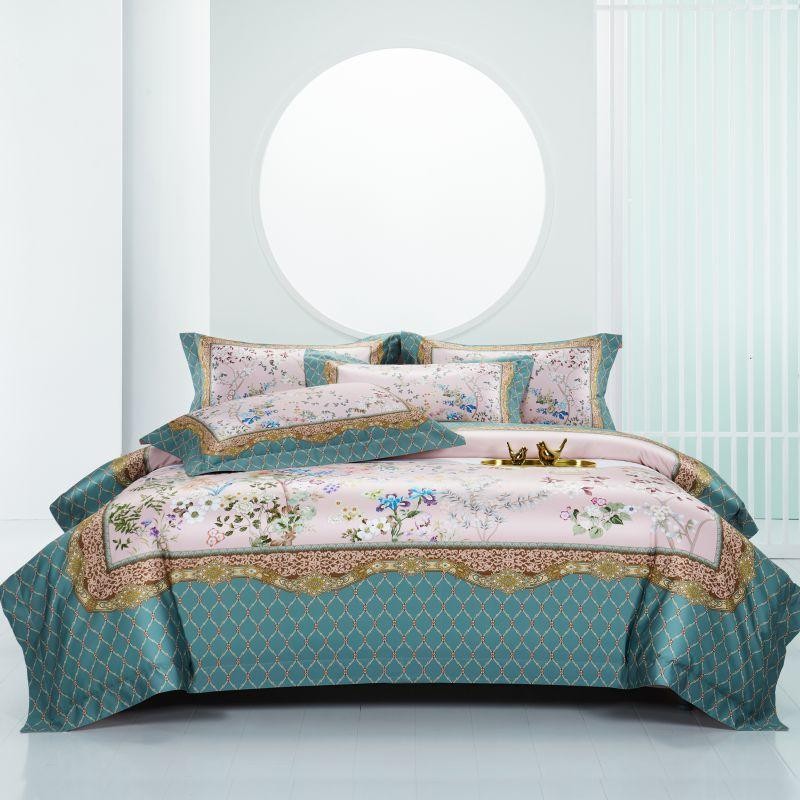 Anne Hybrid Floral And Diamond Printed Silky Egyptian Cotton Bedding Set
