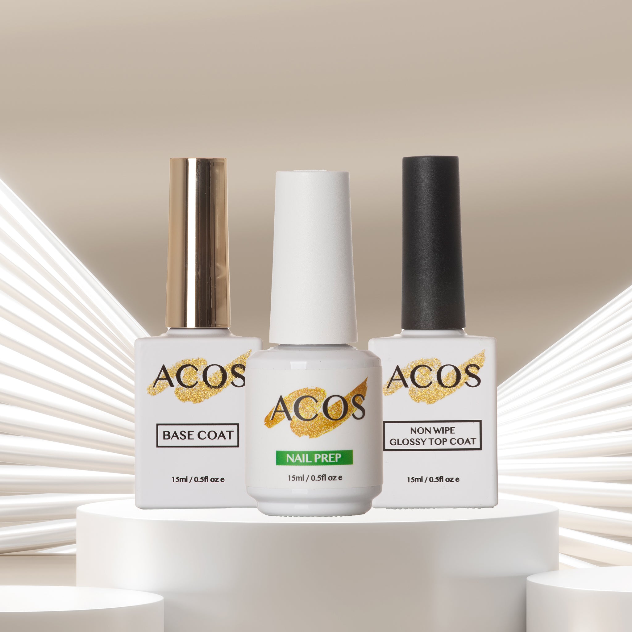 ACOS Base Coat + Non Wipe Top Coat + Nail Prep