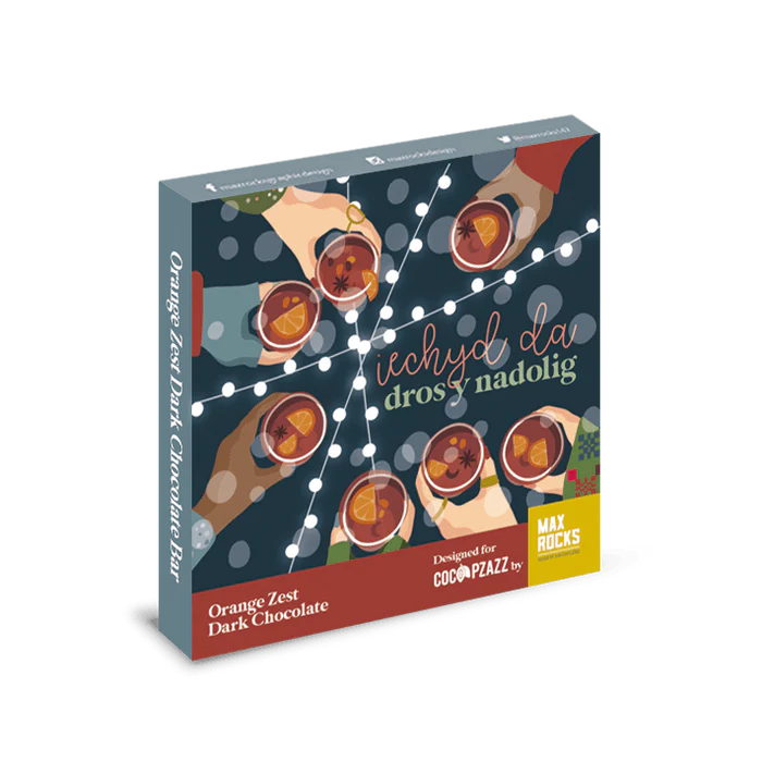 'Iechyd Da dros y Nadolig' Welsh Orange Zest Dark Chocolate Bar 80g