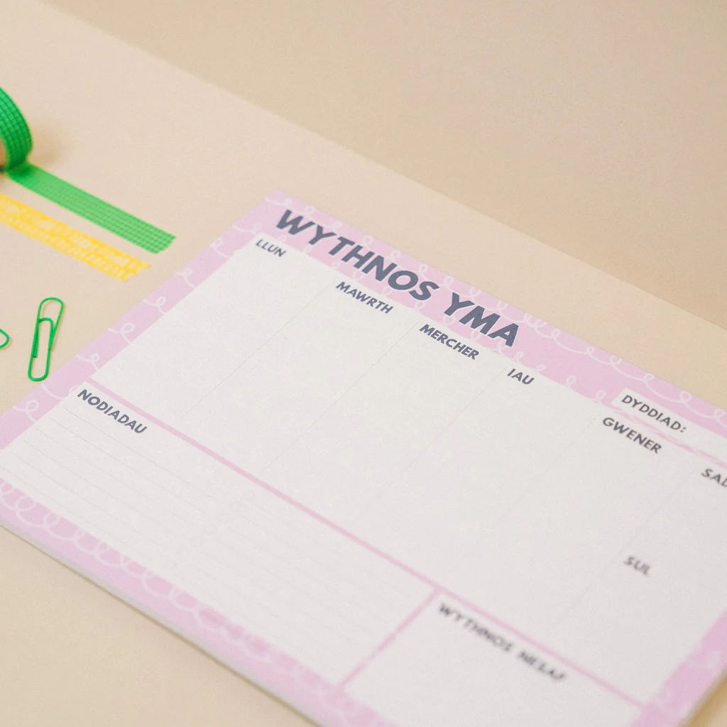 'Wythnos Yma' weekly planner pad A4