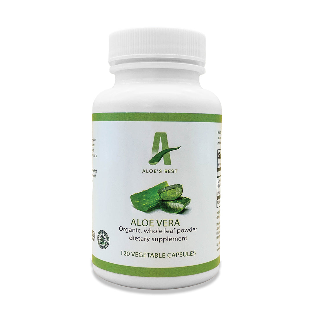 Organic Whole Leaf Powder Aloe Vera Natural Joint & Digestive Support 60 Capsules - Aloe's Best