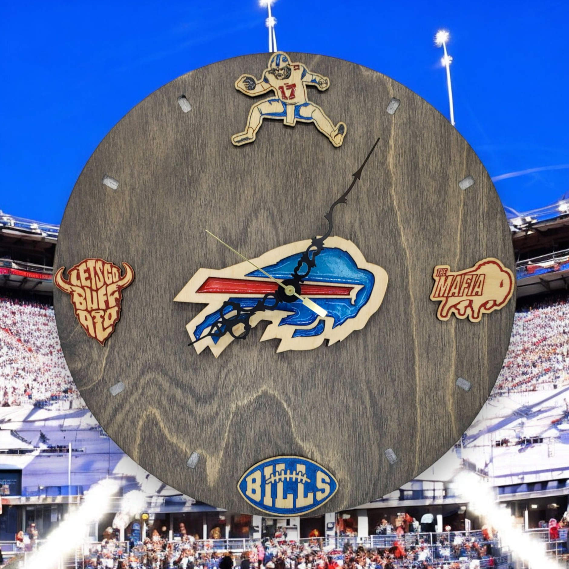 Buffalo Football Team Wall Clock | Unique Fan Gift | Lets Go Buffalo Fan Cave Decor