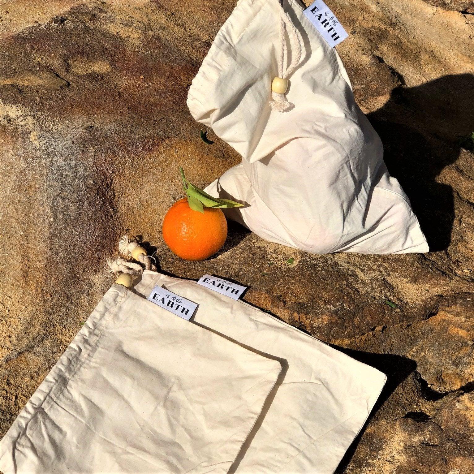 100% Organic Cotton Solid Weave Produce Bags - Set of 3