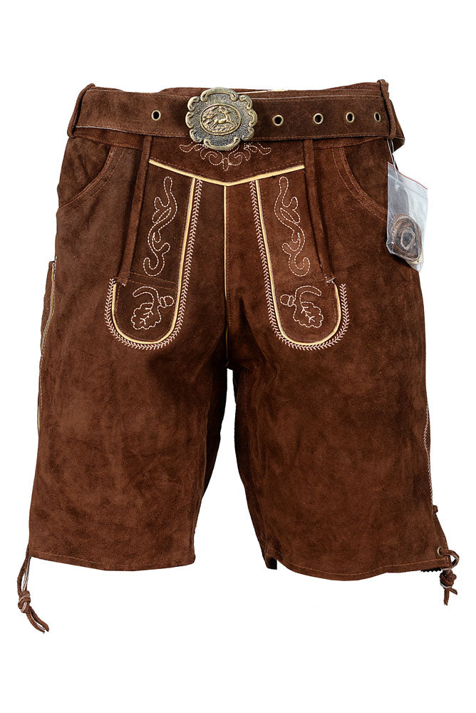 2302 Herren kurze Lederhose Dunkelbraun mit Gürtel Trachten Lederhose Oktoberfest Lederhosen