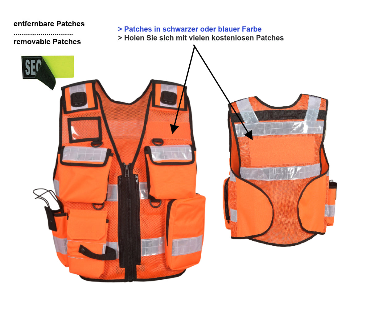 1212 Reflektierend Security Sicherheitsweste Multifunktionsweste Hundeführerweste Crew Presse Staff