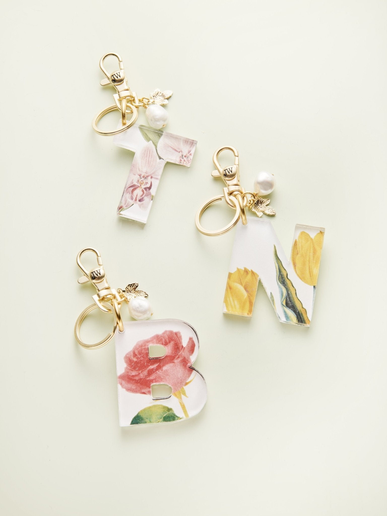 Floral Acrylic Initial Bag Charm and Keychains