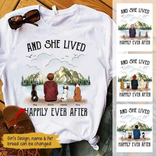 "And She Lived Happily Ever After" girl and dog, cat personalized T-Shirt TS-HR69