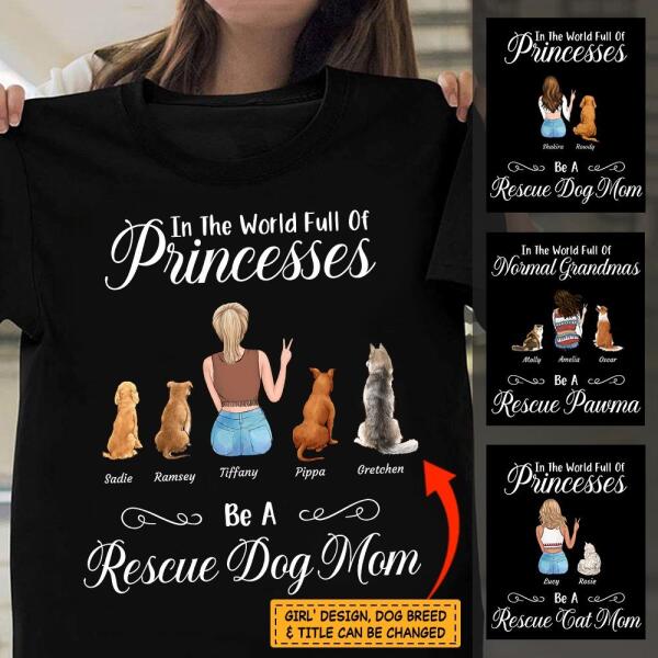 " In the world full of Princesses" girl, doc & cat personalized black T-shirt TSTU120
