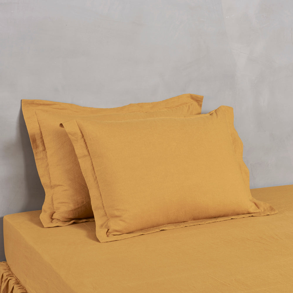 Flanged Linen Pillowcases (set of 2) Mustard
