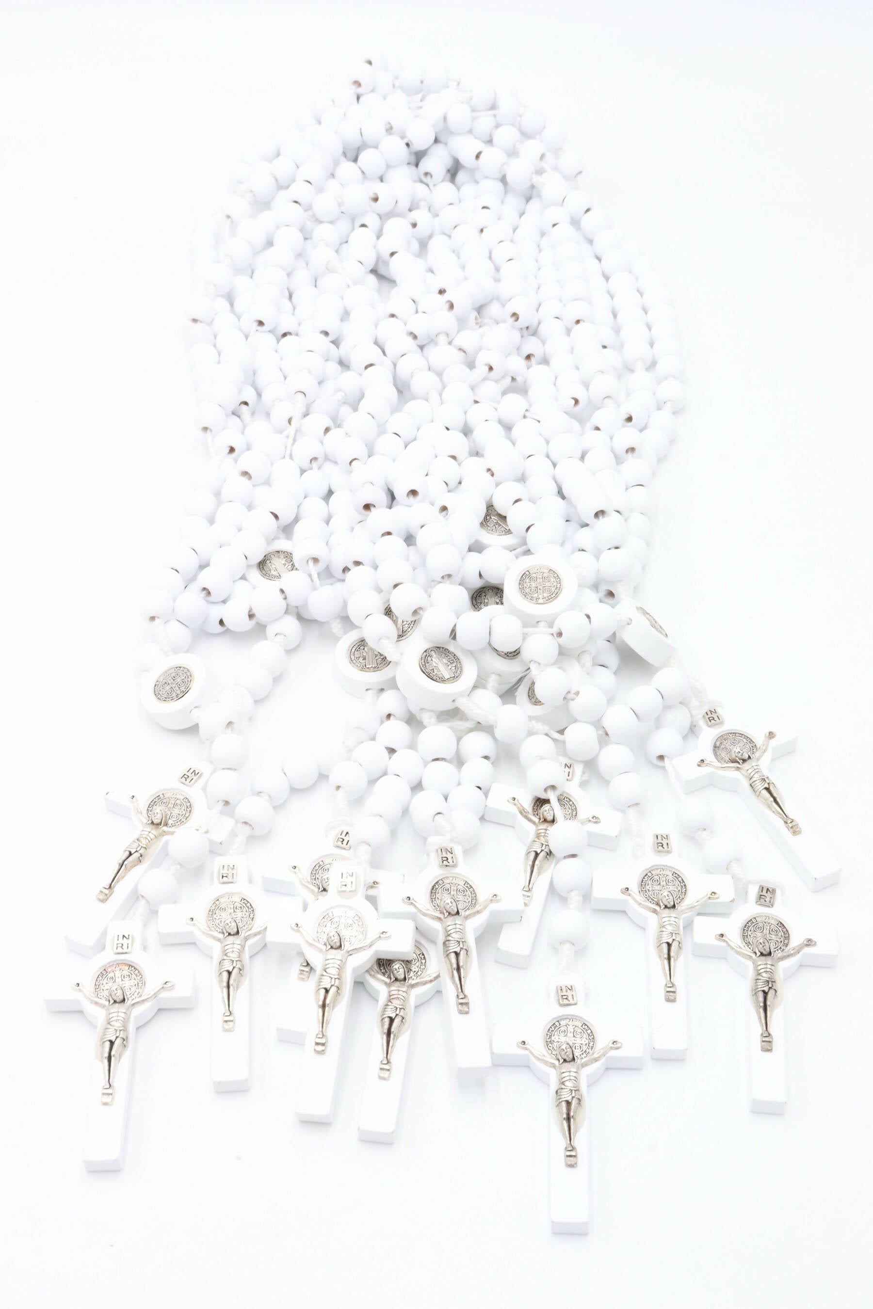 12 PCS Rosary White Wood Jerusalem St Benedict Hand Made in The Holy Land