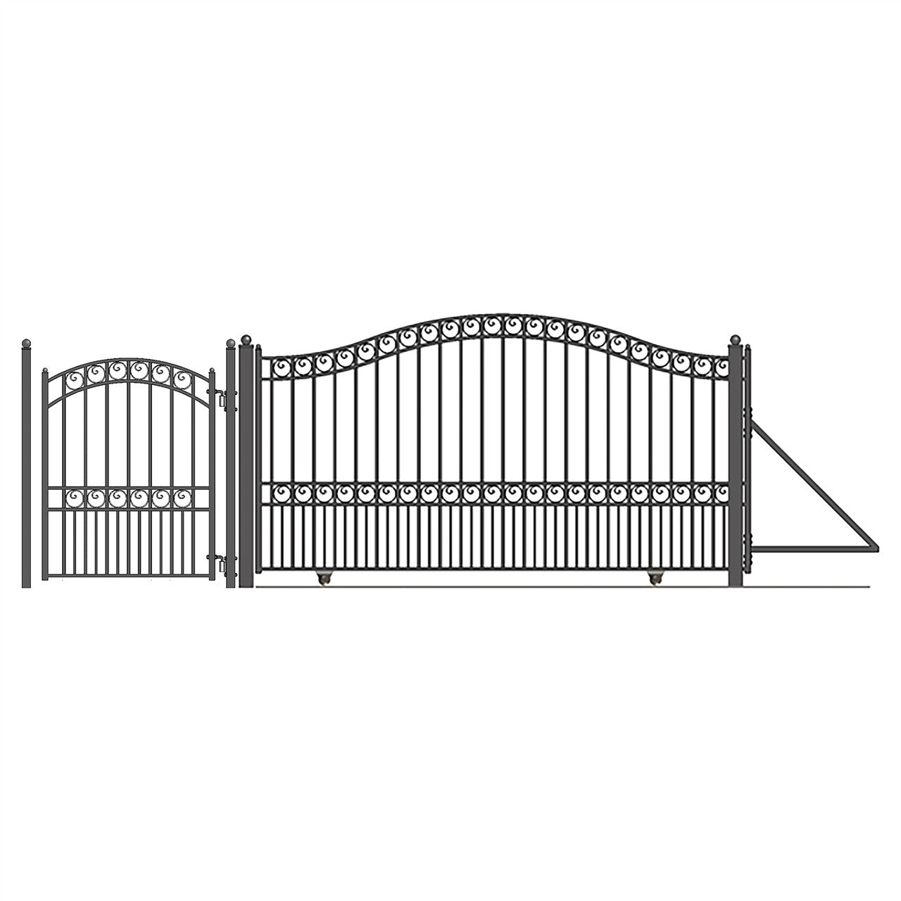 18ft Steel Sliding Driveway Gate with 5ft Pedestrian Gate
