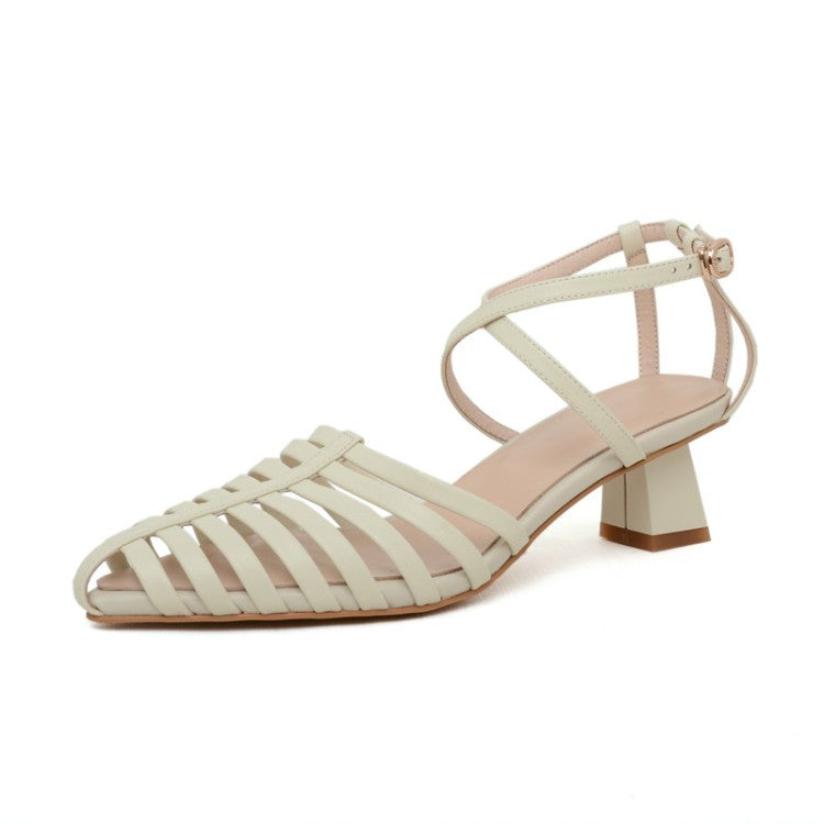 White/Brown Retro Hollow Out Sandals