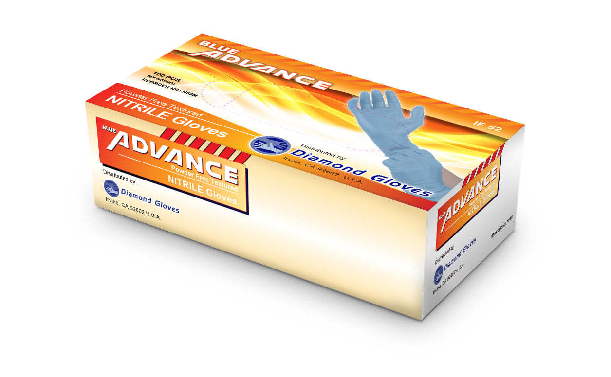 ADVANCE Blue Nitrile Gloves - Exam Grade, Powder Free (5 Mil) 20 CASES (BULK)