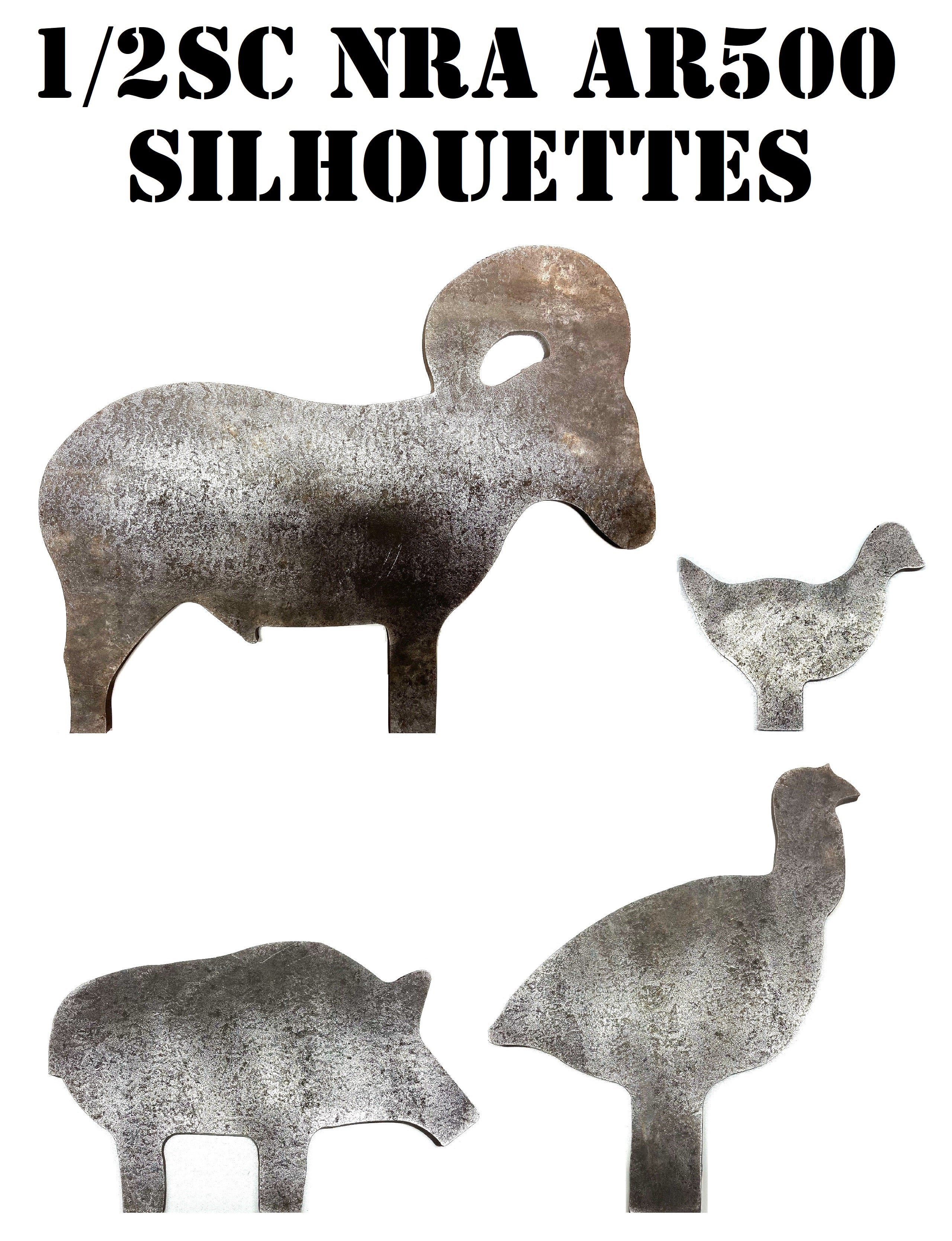 1/2sc IHMSA/NRA Metallic Silhouette Rifle Target Plates for Swingers - 4pc 3/8" AR500 Steel (124-PLATES)