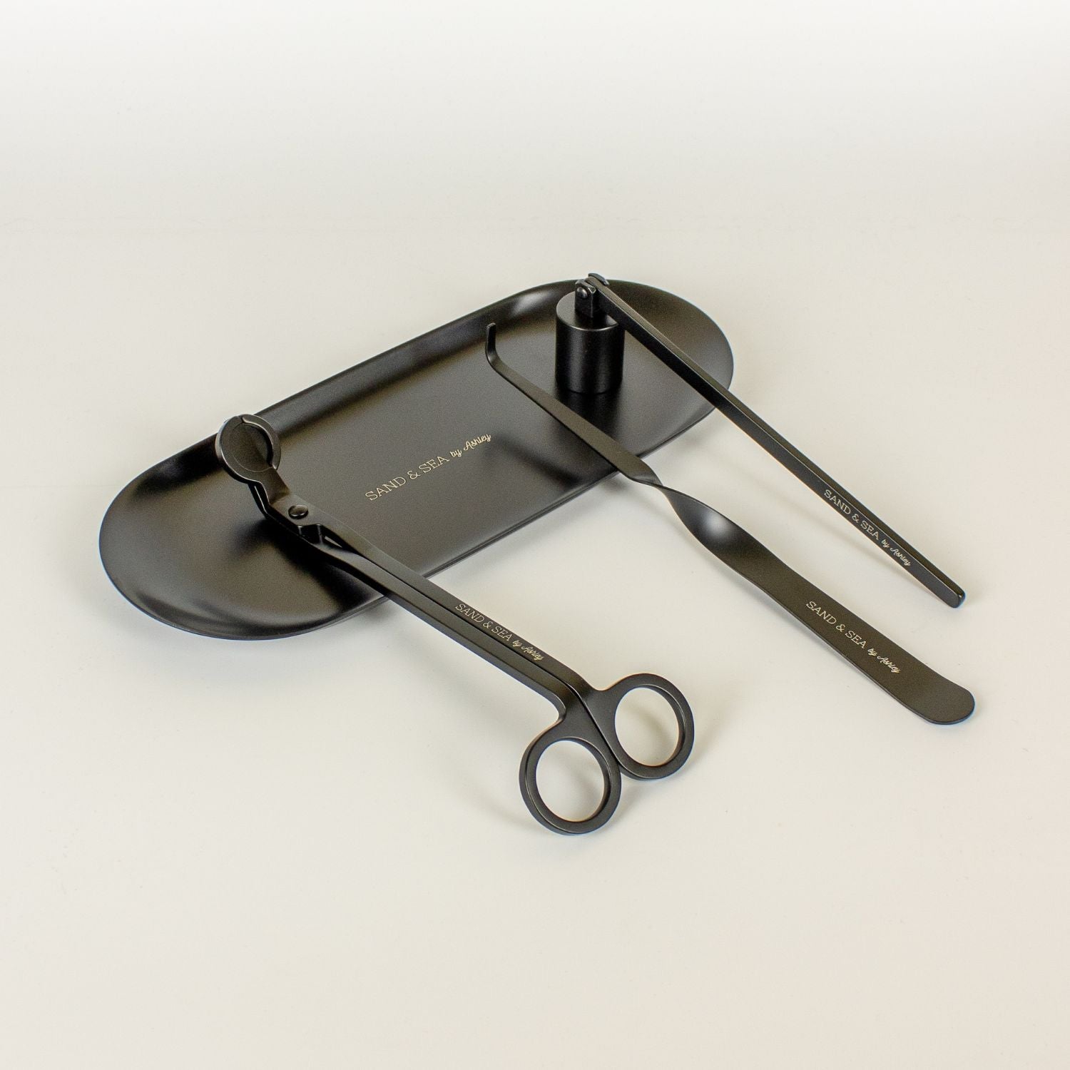 Candle Care Kits Black with Candle Snuffer, Wick Trimmer, Wick Dipper and Plate - 4 Pieces