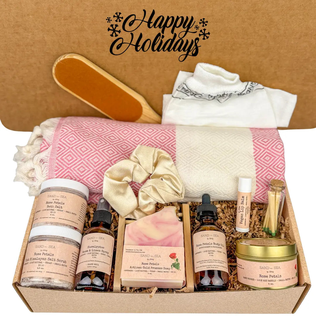 Christmas Holiday Gift Baskets  - Handmade Rose Petals Spa Gift Set