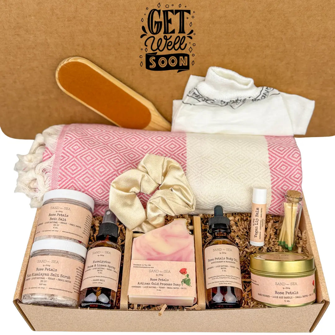 Get Well Soon Self Care Package for Women- Spa Gift Basket with Turkish Bath Towel 13 pieces