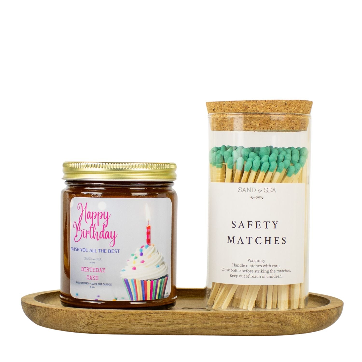 Birthday Candle Gift Sets | Happy Birthday Candle, Safety Matches, and Wooden Tray