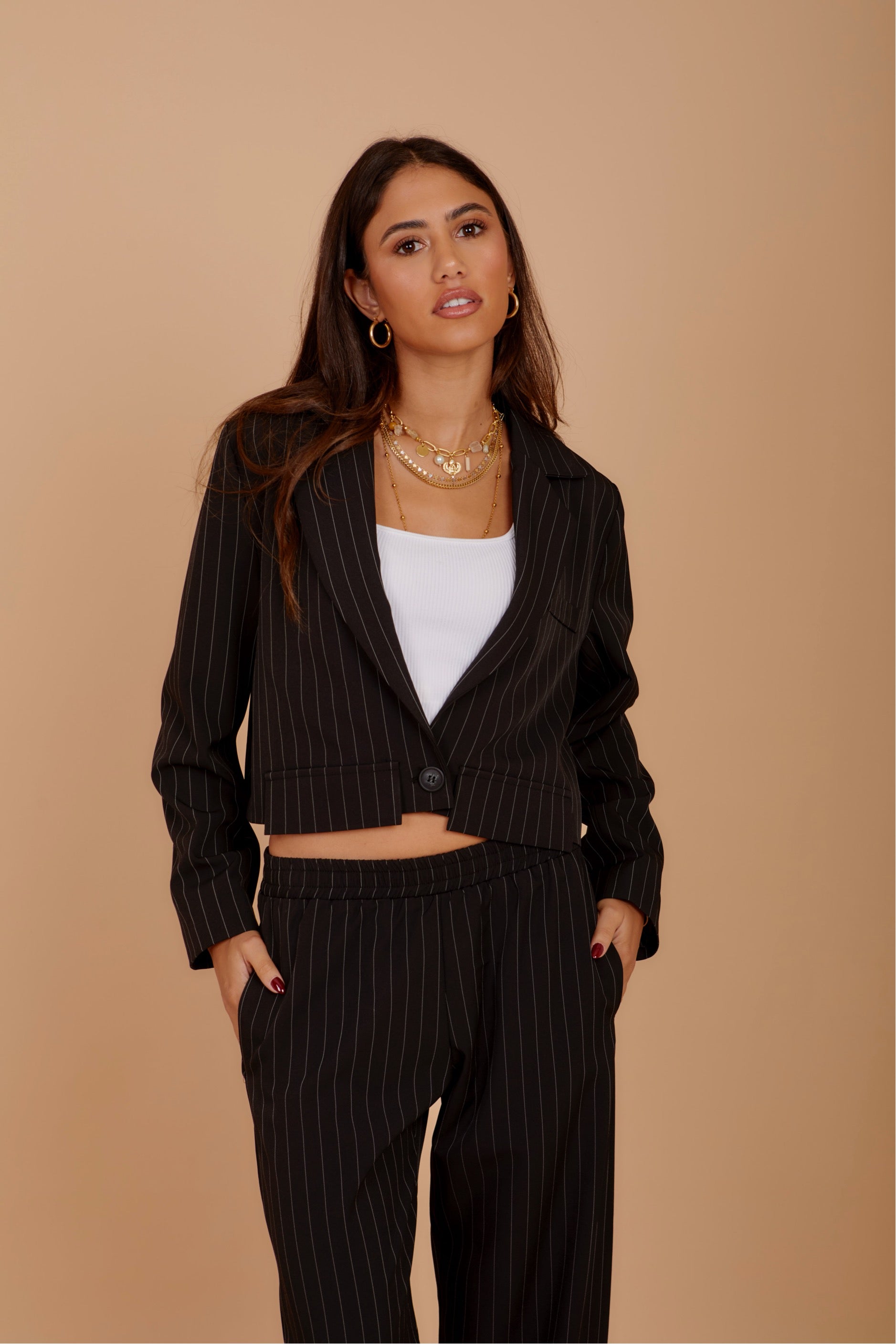 Black stripes short blazer