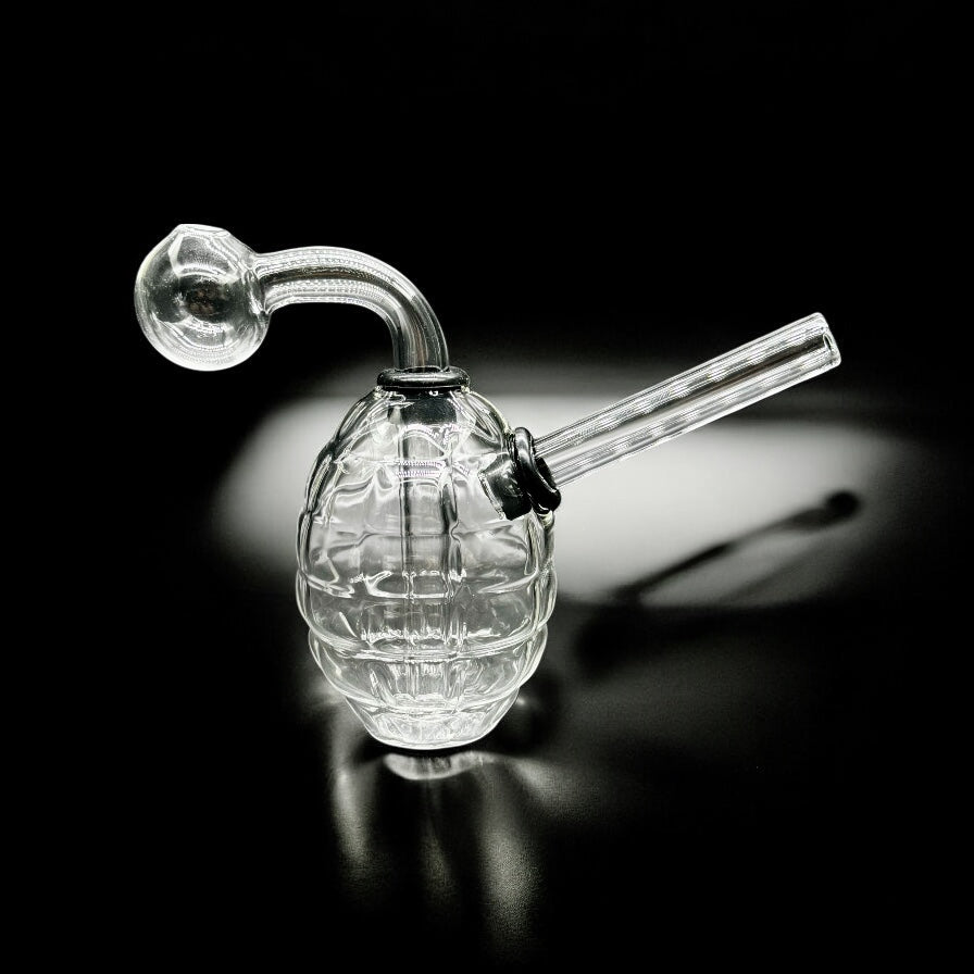 4” Clear Glass Grenade Oil Burner Bubbler – Mini Design, Fully Assembled