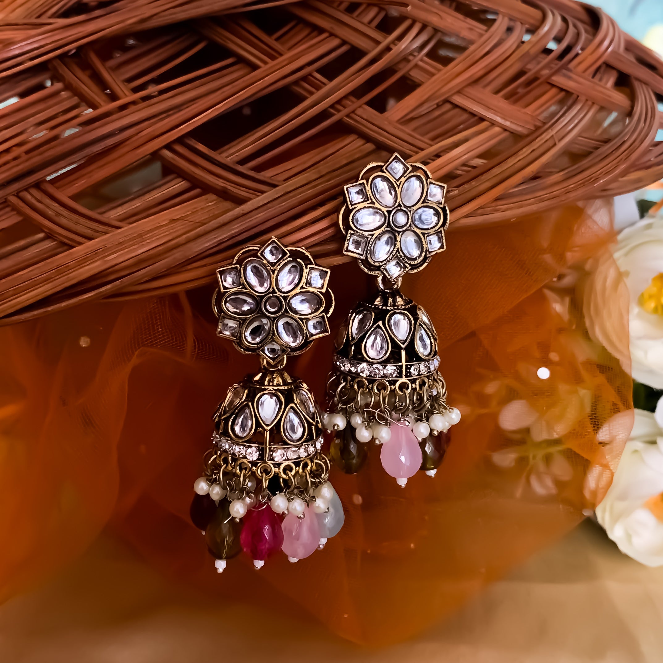 Aashika Pearl Jhumka Earrings- Multi