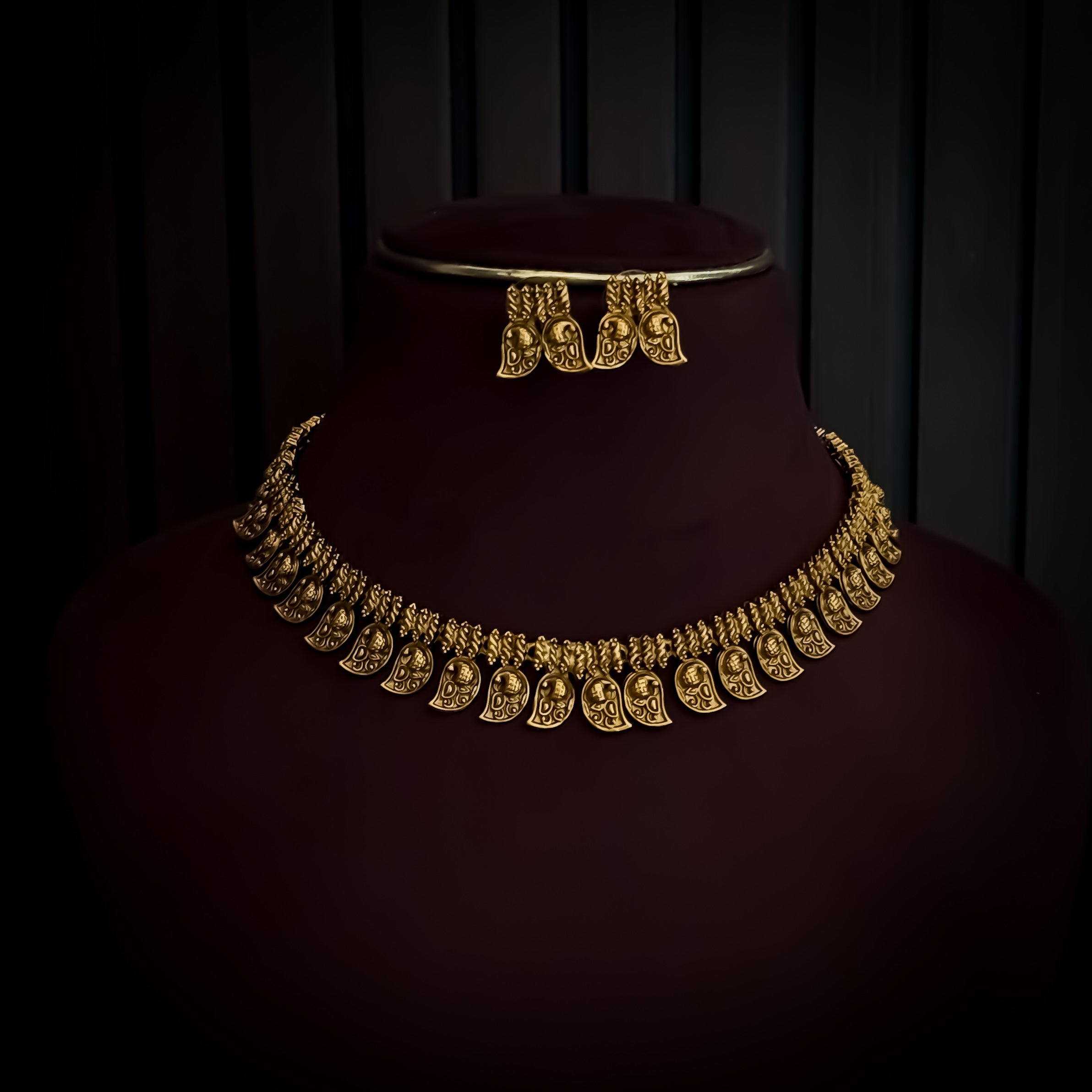 Amrapali Temple Gold Motif Necklace Set - Golden
