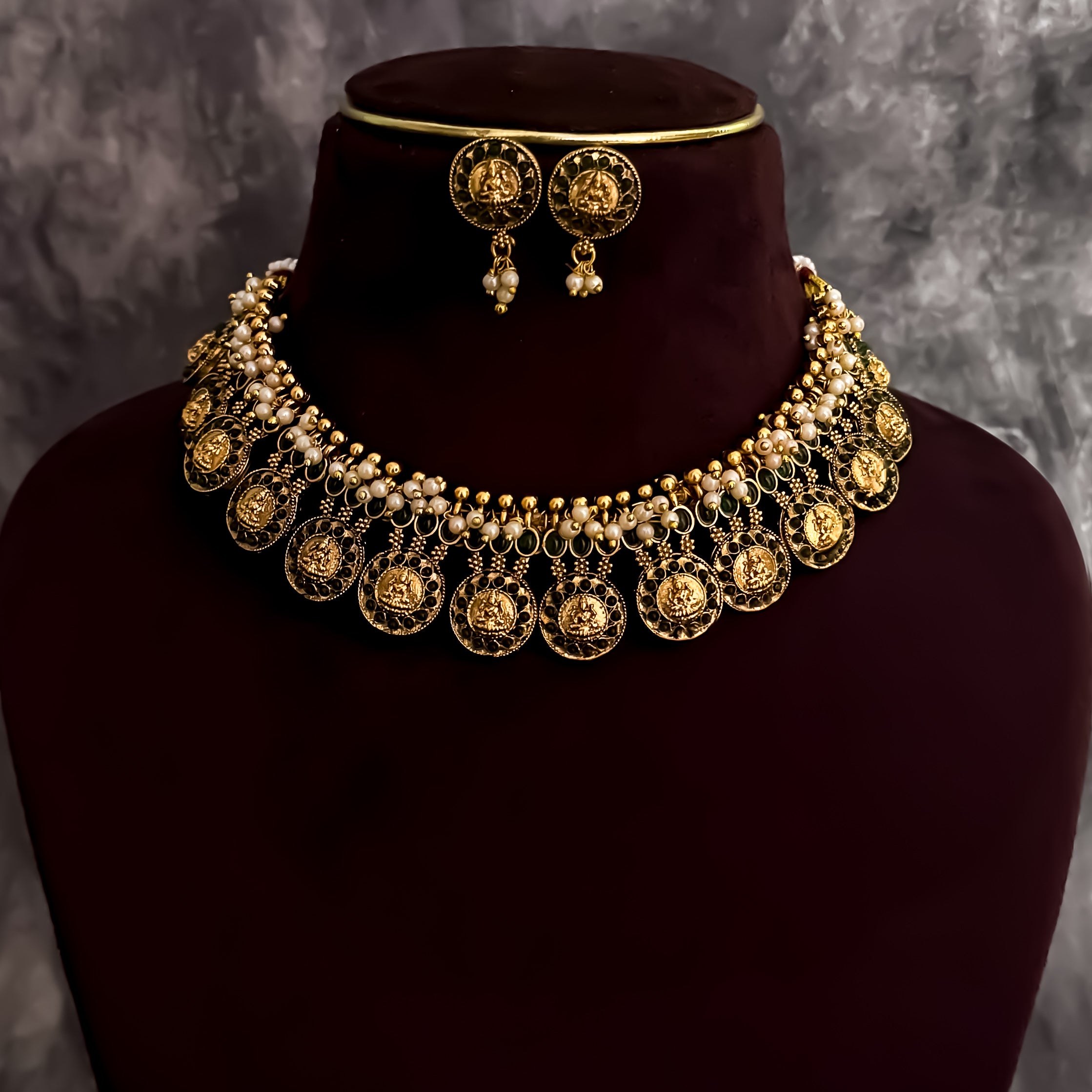 Alankrita Pearl Necklace Set - Golden