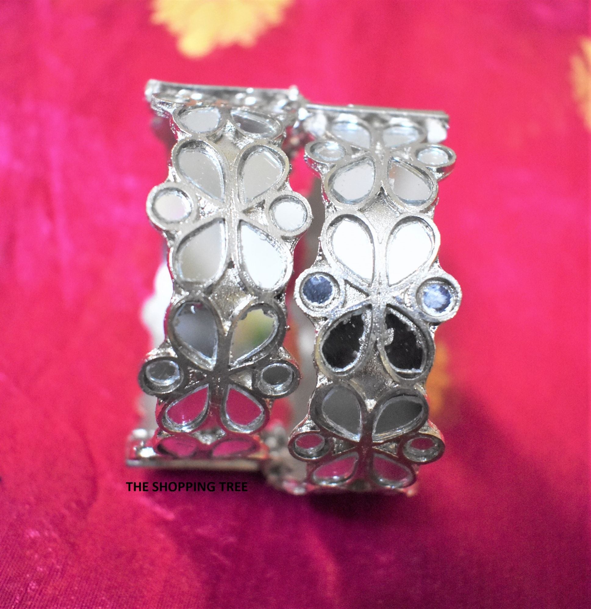 Afghani Mirror Oxidised Boho Bangle Set Pair - (Size 2.4)