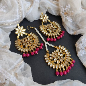 ''DIYA'' PEARL DROP MANGTIKA EARRINGS SET