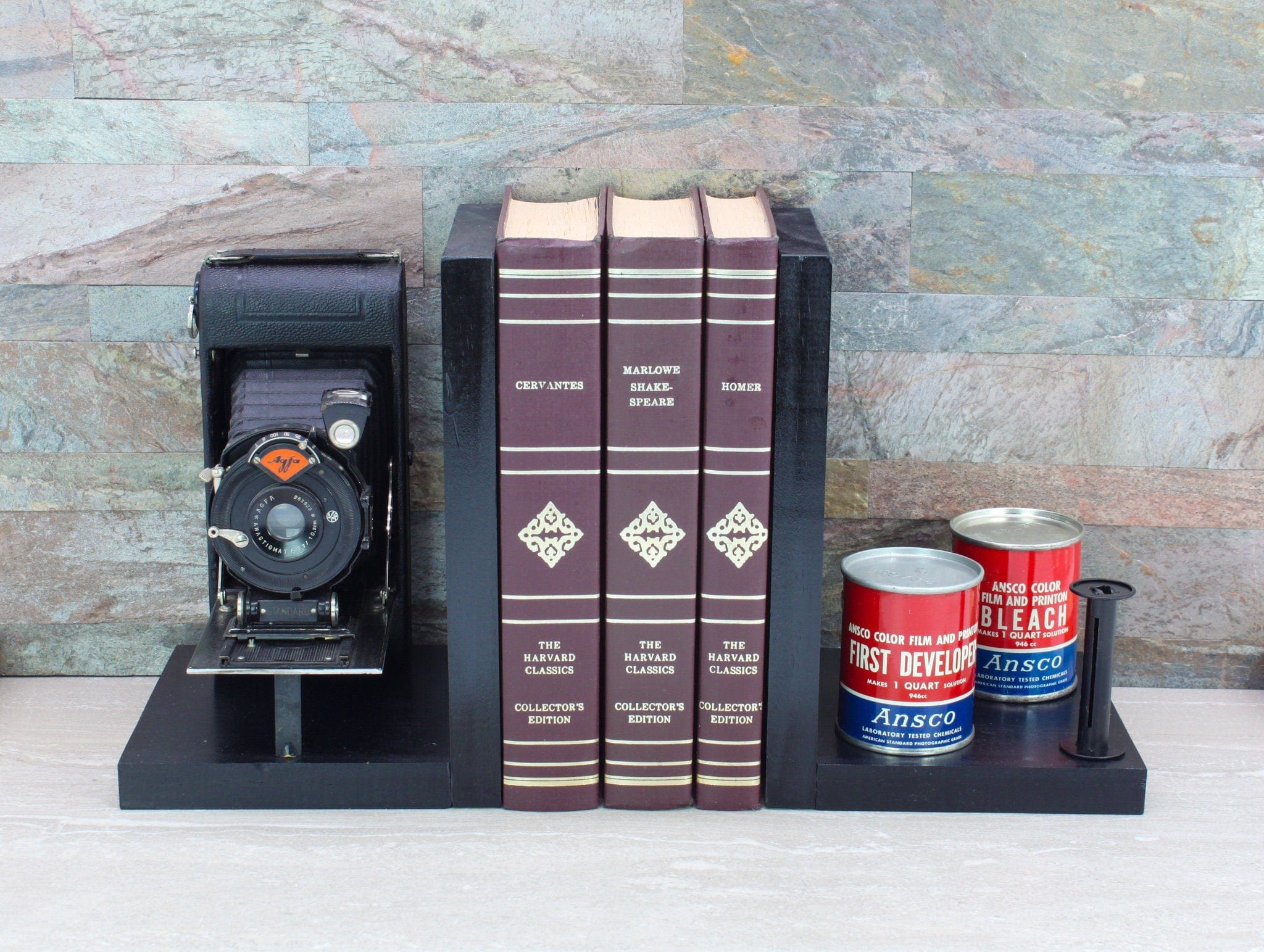 Antique Decorative Camera Bookends, Vintage Agfa Folding Camera, DVD Holder, Home Theater & Movie Room Decor, Photographer gift